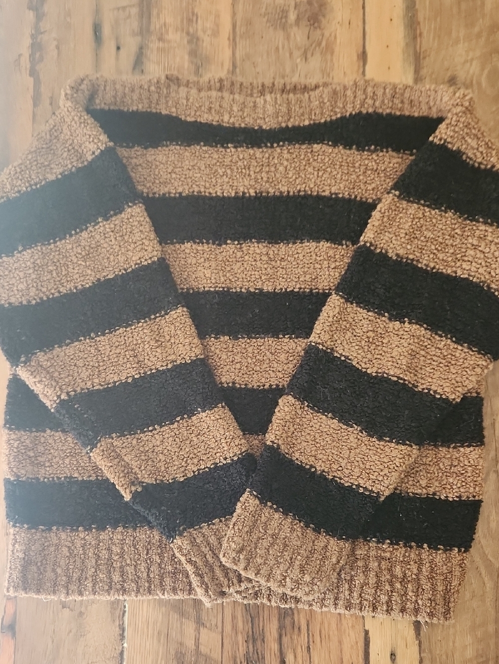 Vintage Boat Neck Cozy Striped Women’s Sweater in Brown and Black